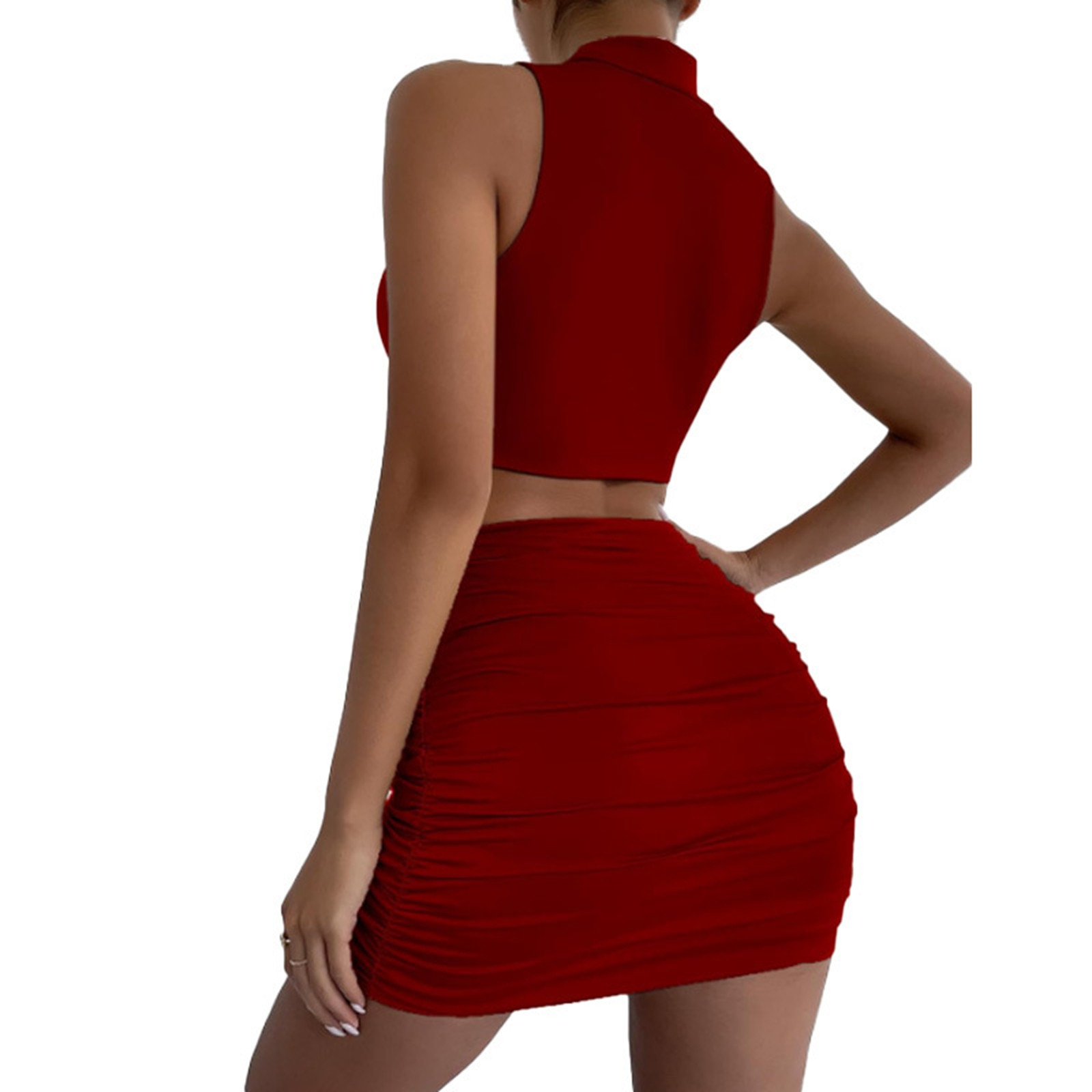 thumbnail image 3 of Conjunto de top corto con aberturas y falda para mujer: vestido ajustado sexy, poliéster y spandex, conjunto para salir de fiesta por la noche, 3 of 5